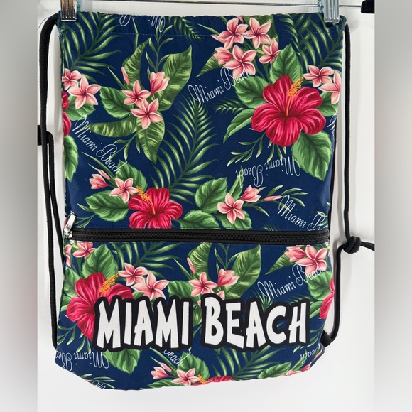EUC Lucky 7 Tropical Print Miami Beach Drawstring Backpack - Picture 2 of 11